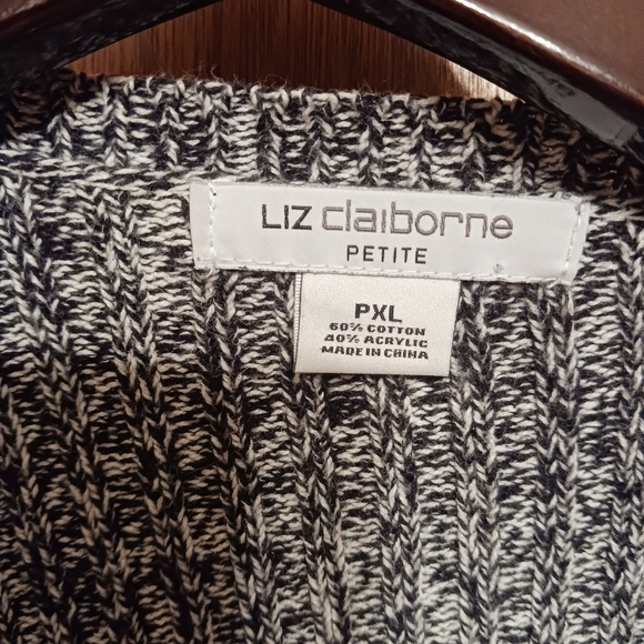Liz Claiborne Petite Black & White Draped Sweater Cardigan Open P XL Knit - Picture 2 of 3
